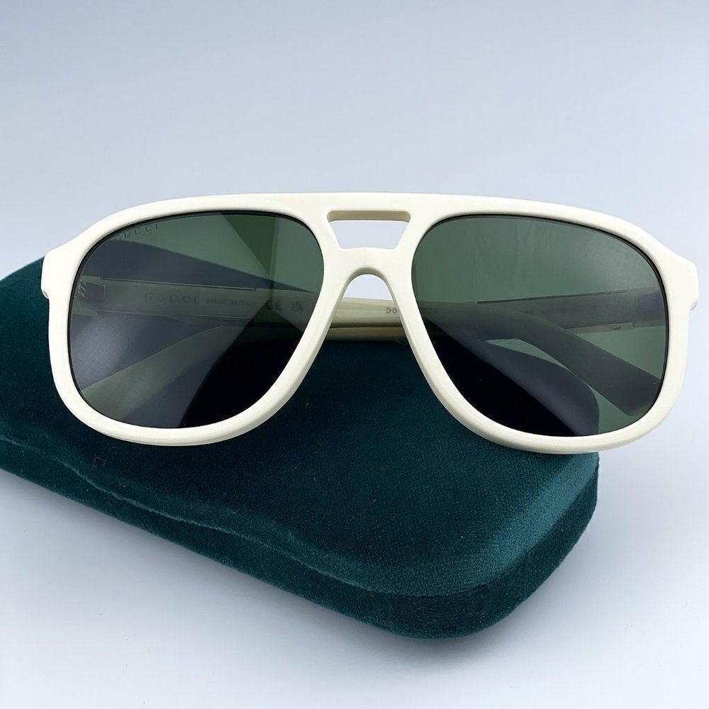 NEW Gucci GG1188S 005 Ivory White Green Pilot Unisex Logo Sunglasses